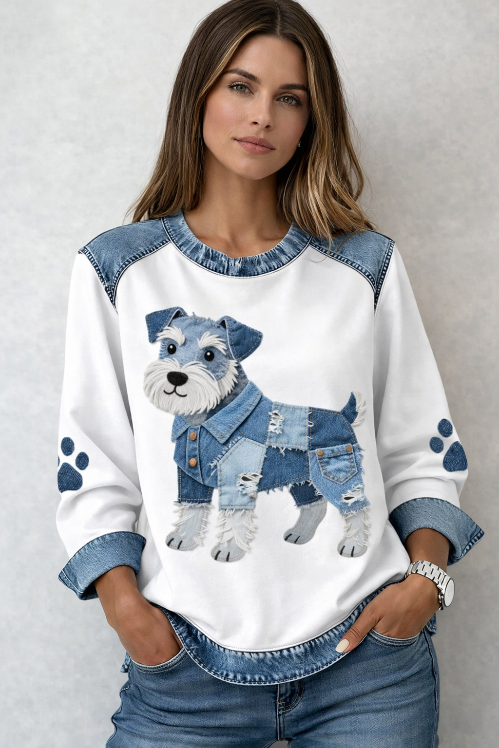 Pull Premium à Motif Chien | Collection Denim Dog | Femme