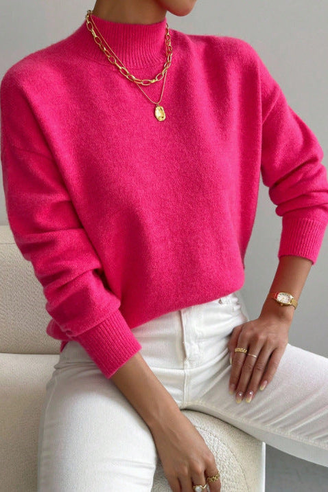 Pull femme en tricot doux à col montant