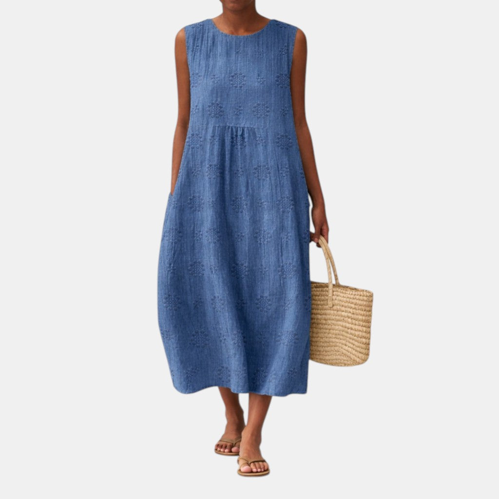 Robe midi femme ajourée sans manches en coton viscose