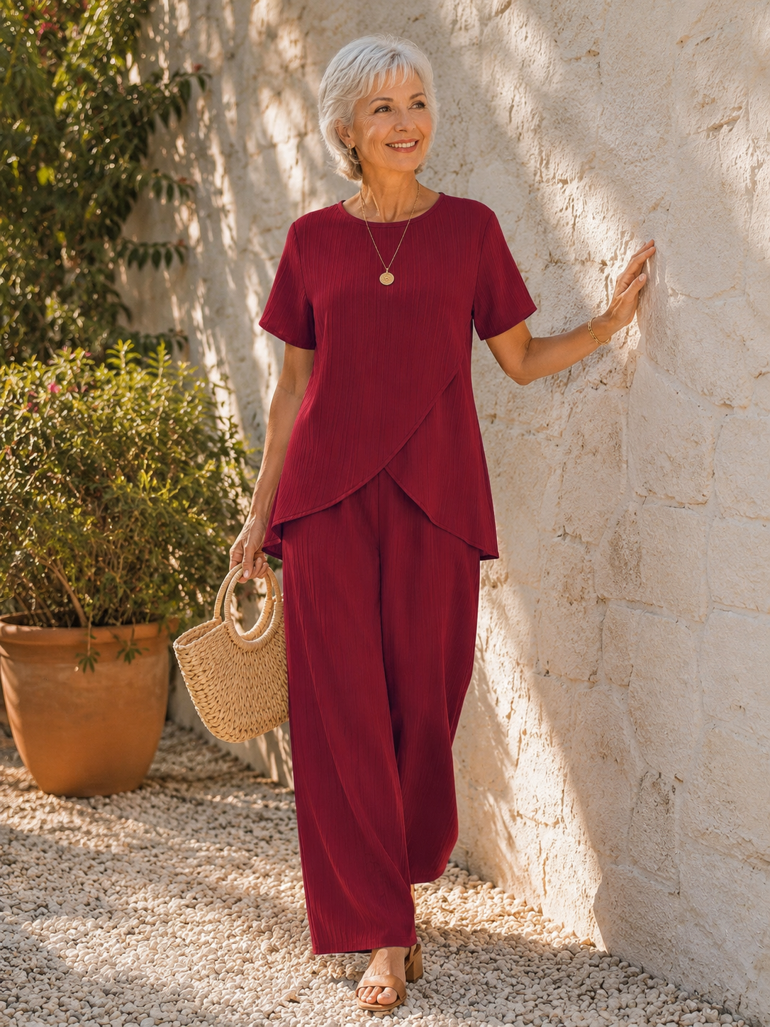 Ensemble Femme Élégant et Fluide avec Pantalon Large