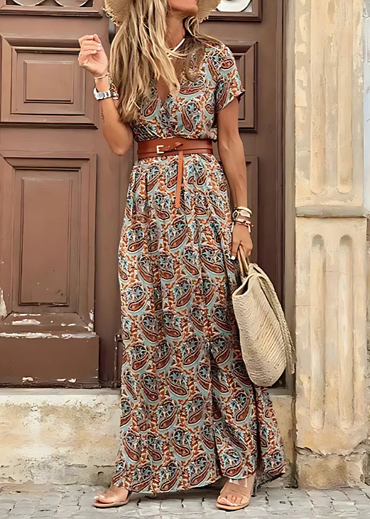 Robe Femme Maxi Bohème Coupe Fluide Imprimé Léger Style Estival