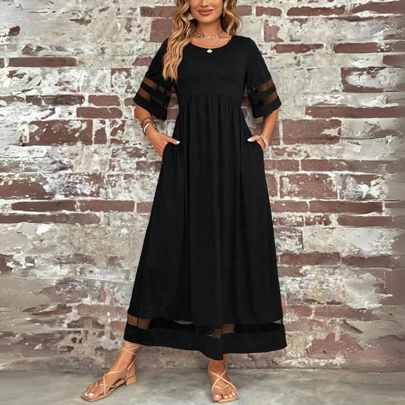 Robe longue femme fluide avec détails transparents