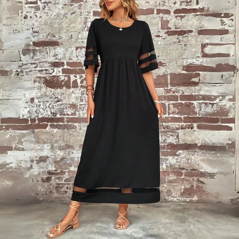 Robe longue femme fluide avec détails transparents