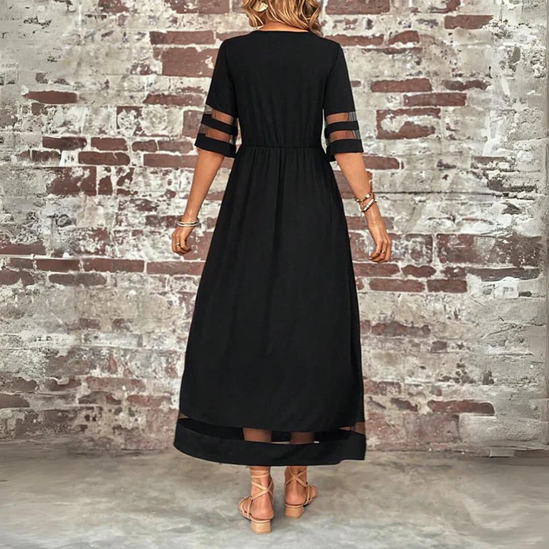 Robe longue femme fluide avec détails transparents