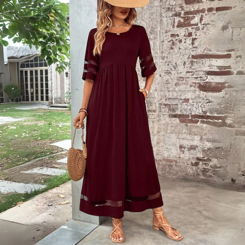 Robe longue femme fluide avec détails transparents