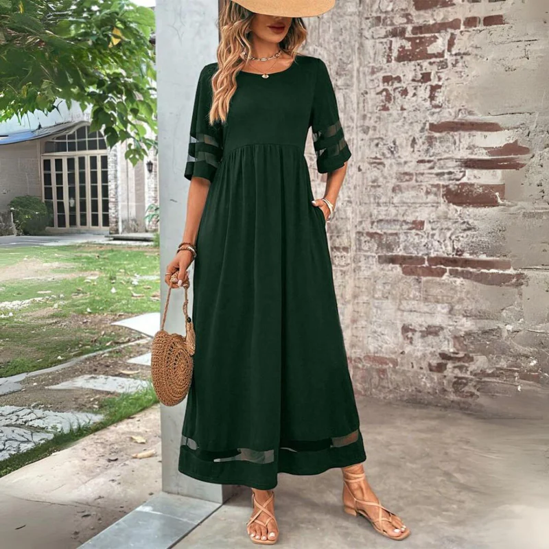 Robe longue femme fluide avec détails transparents