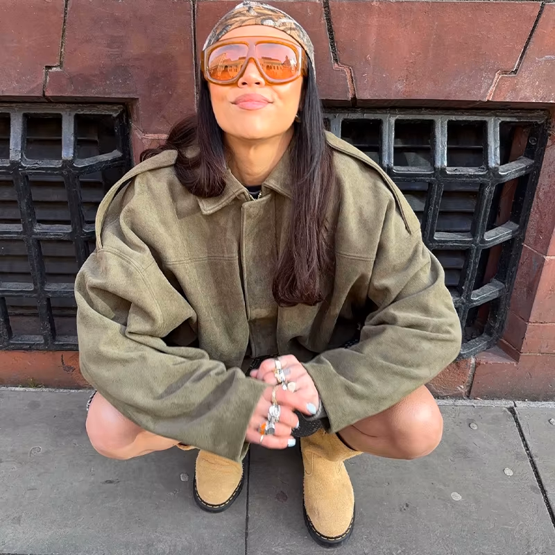 Veste femme oversize effet suédé coupe ample pour style urbain quotidien