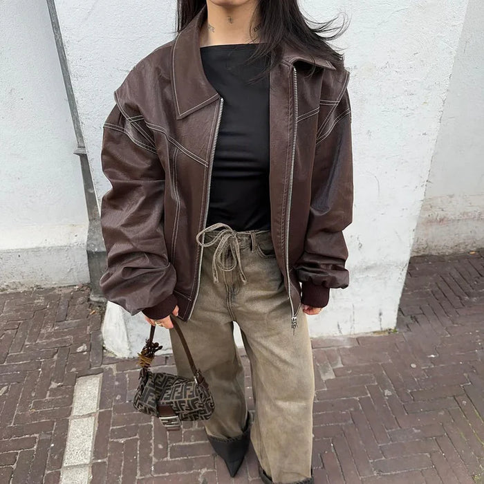 Veste Oversize Femme Avec Fermeture Zippée – Style Moderne Décontracté