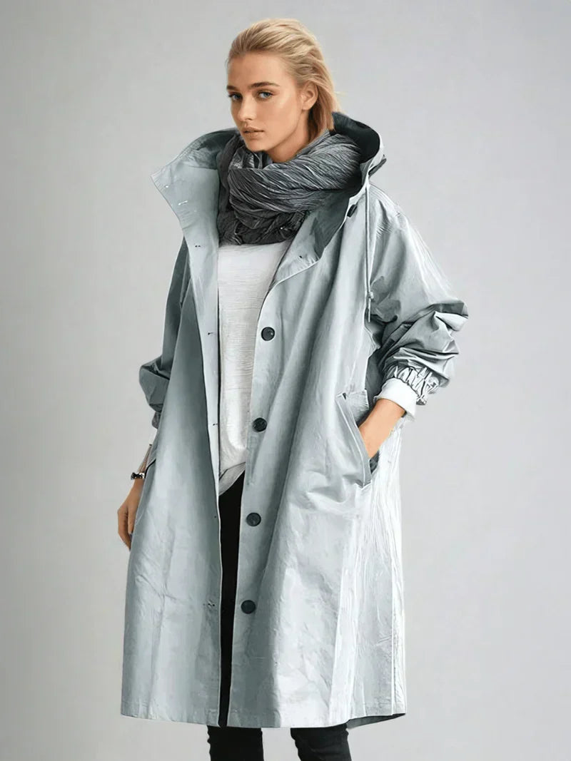 Imperméable femme avec capuche et ceinture – manteau de pluie élégant