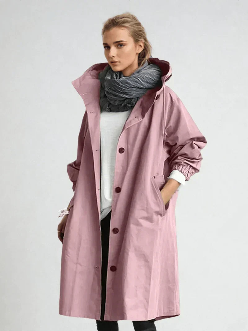 Imperméable femme avec capuche et ceinture – manteau de pluie élégant
