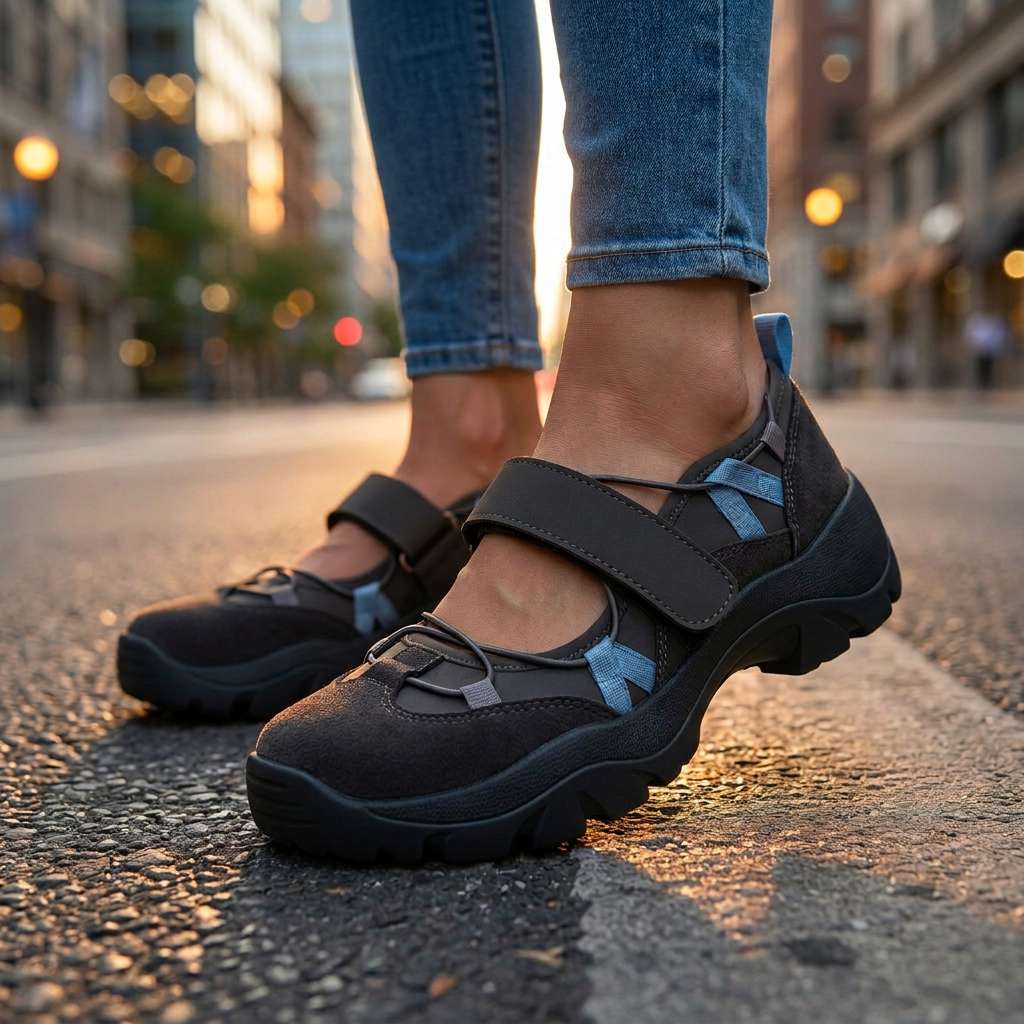 Chaussures confort femme à bride réglable et semelle épaisse