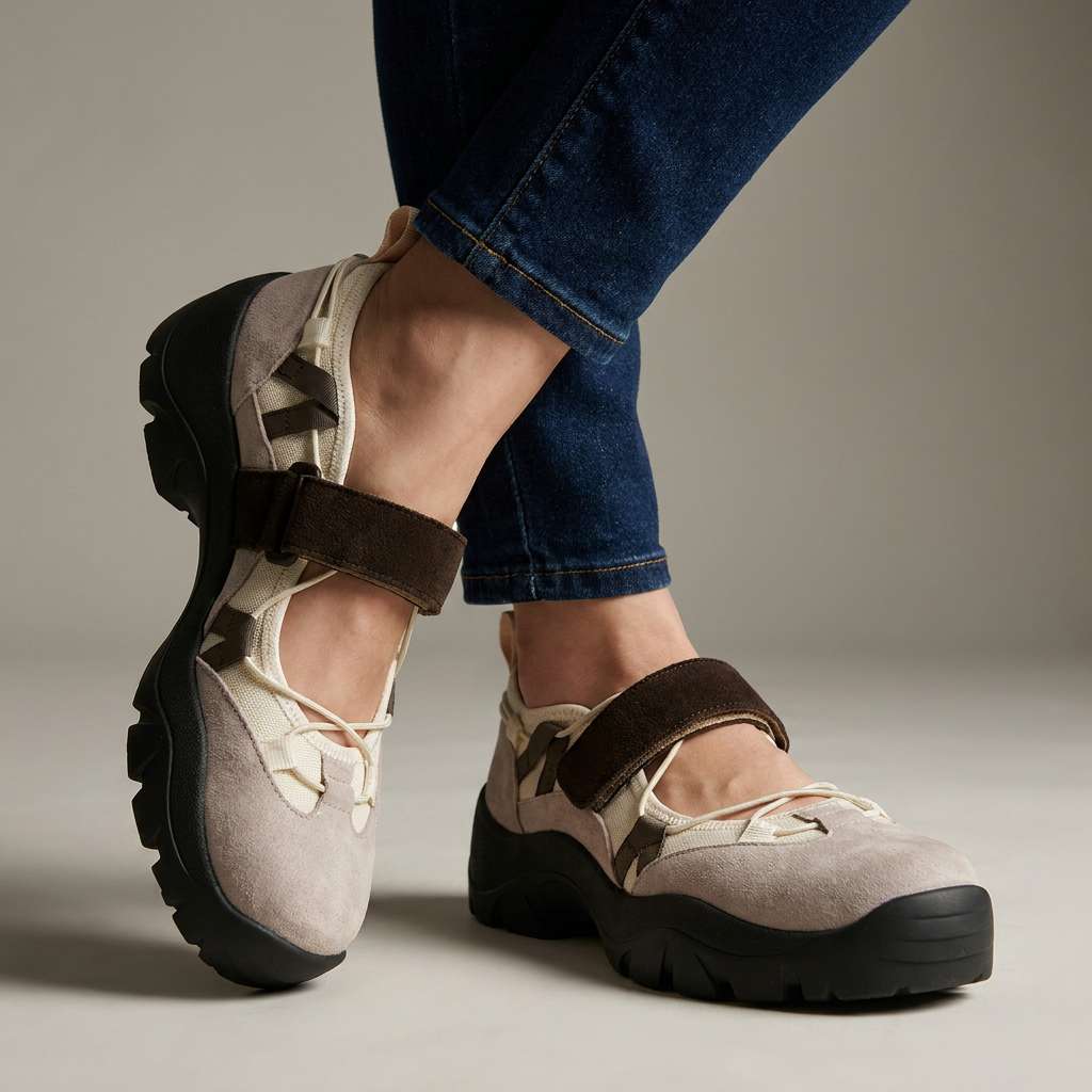 Chaussures confort femme à bride réglable et semelle épaisse