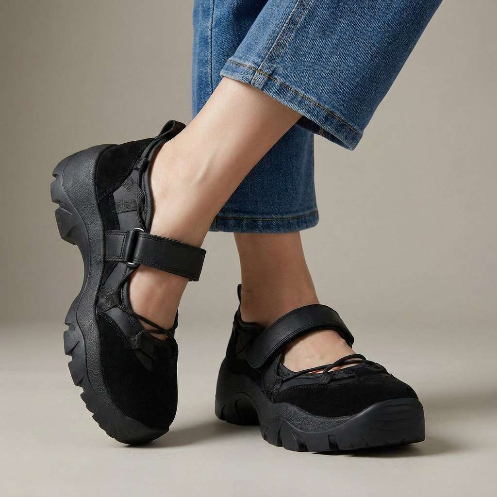 Chaussures confort femme à bride réglable et semelle épaisse