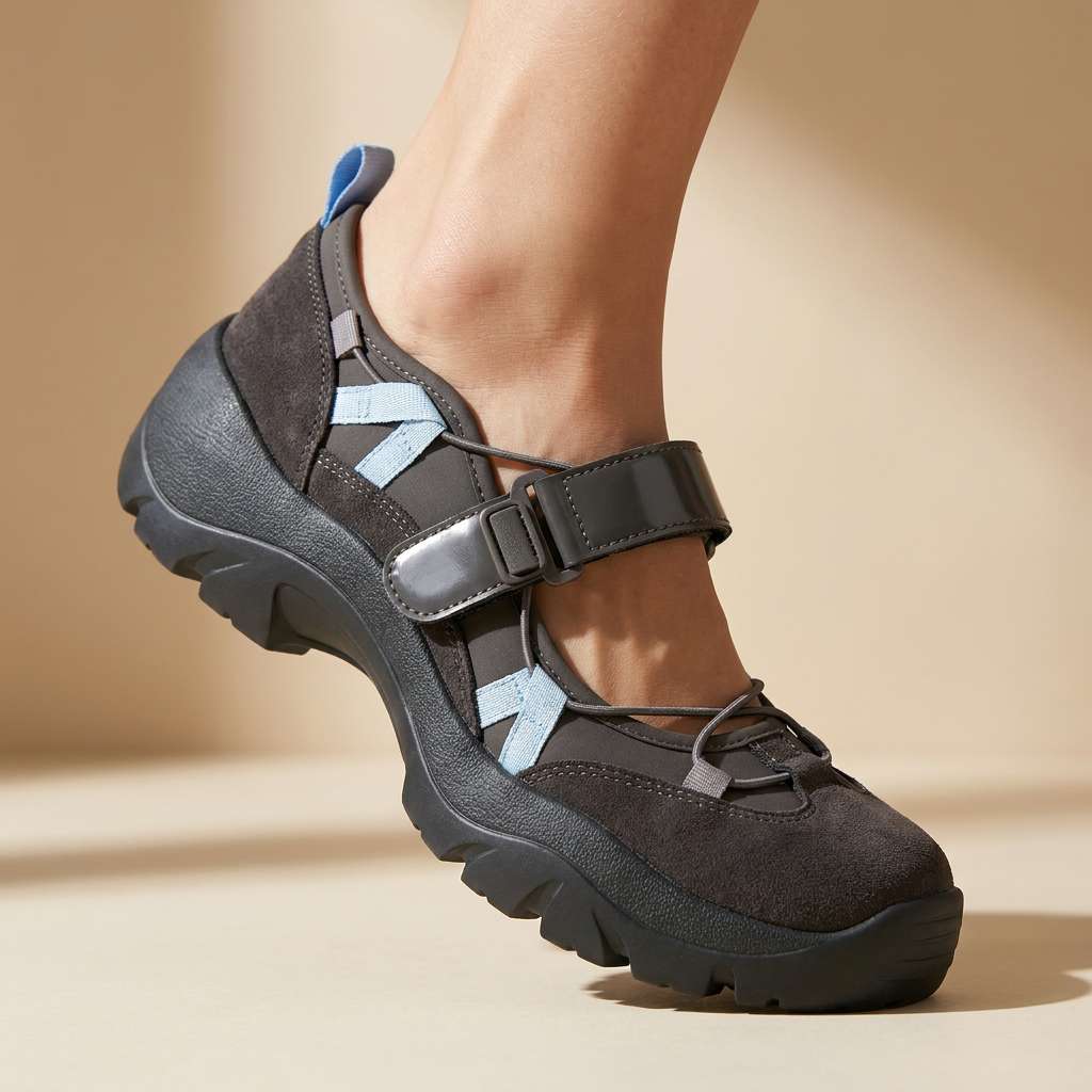 Chaussures confort femme à bride réglable et semelle épaisse