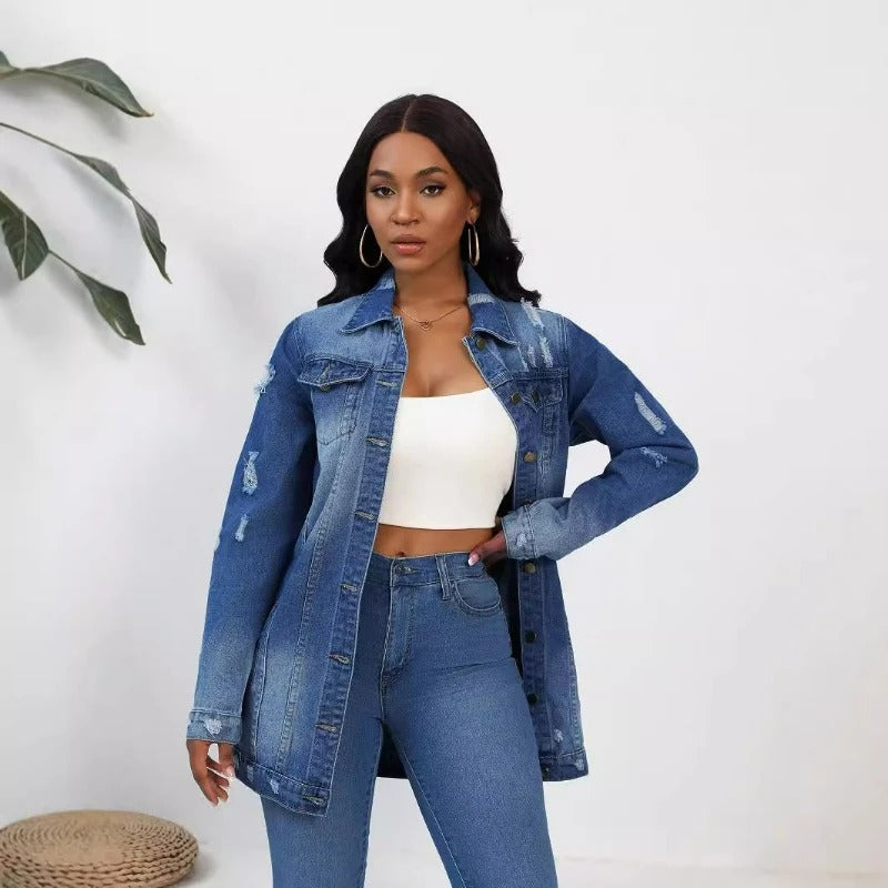 Veste denim femme oversize effet vintage coupe décontractée usage quotidien