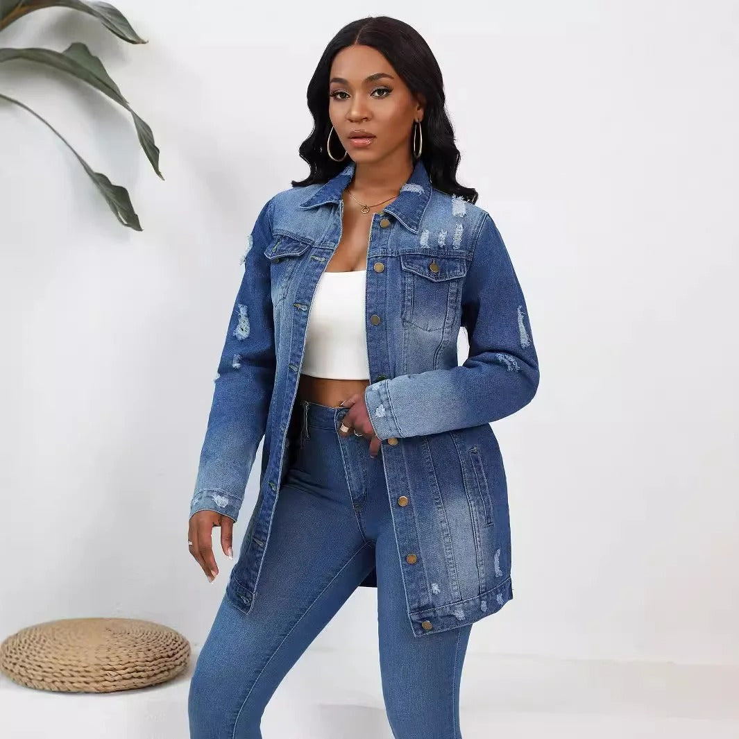 Veste denim femme oversize effet vintage coupe décontractée usage quotidien
