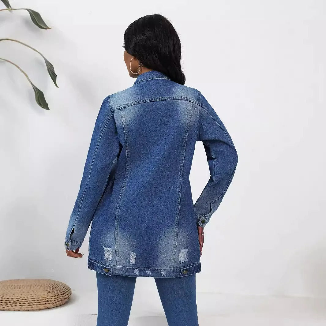 Veste denim femme oversize effet vintage coupe décontractée usage quotidien