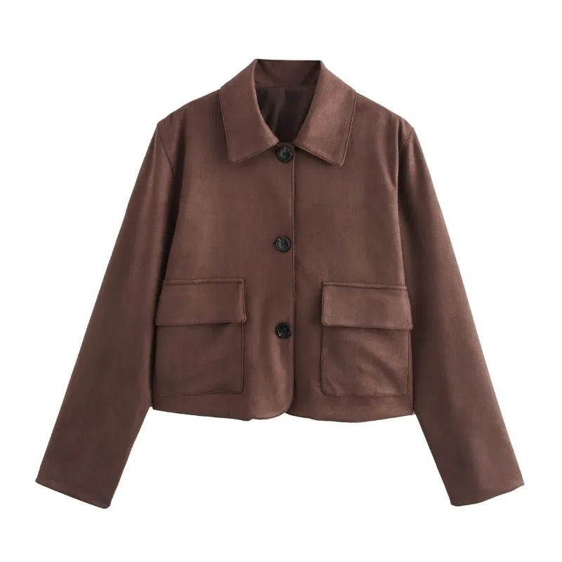 Veste courte femme boutonnée coupe droite avec poches style quotidien
