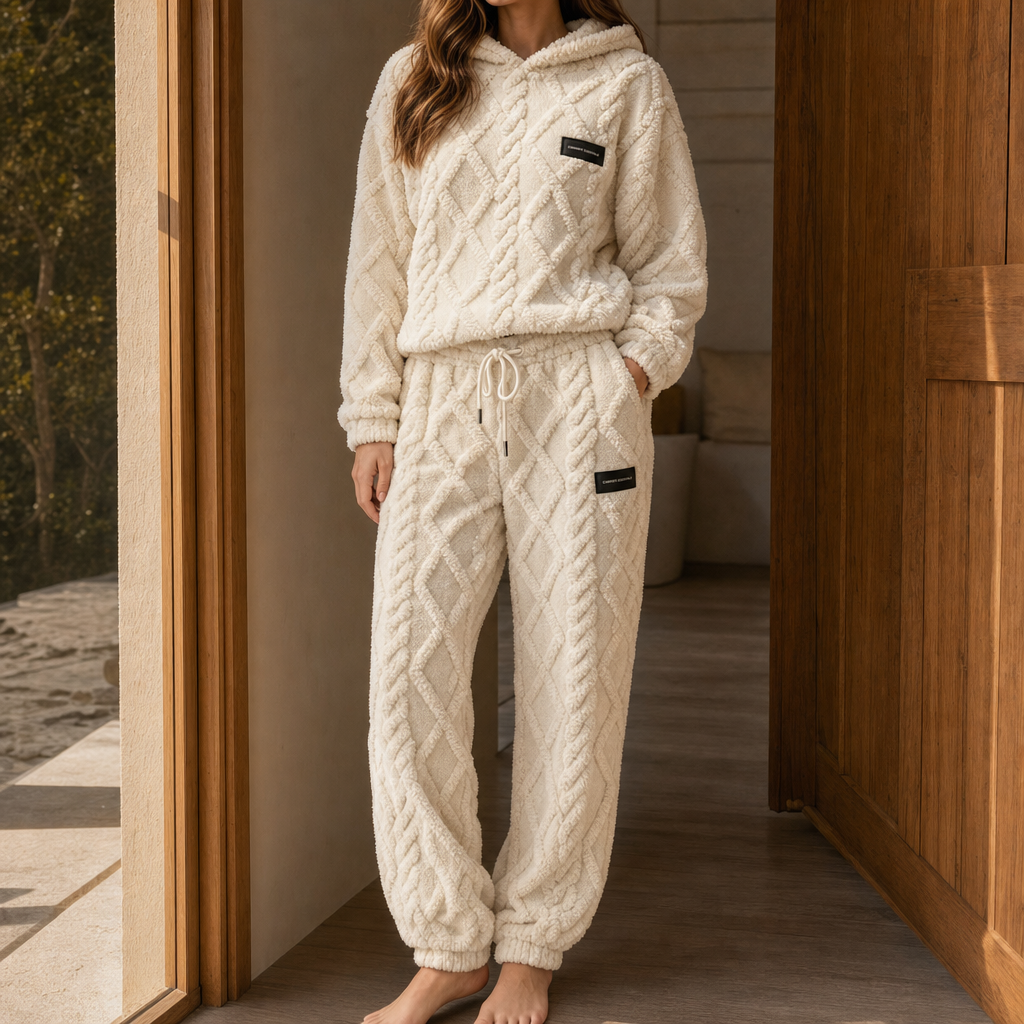 Ensemble cocooning femme en polaire à capuche et pantalon
