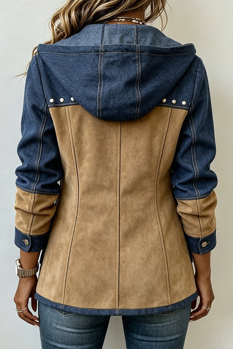 Veste femme bicolore à capuche et poches à rabat