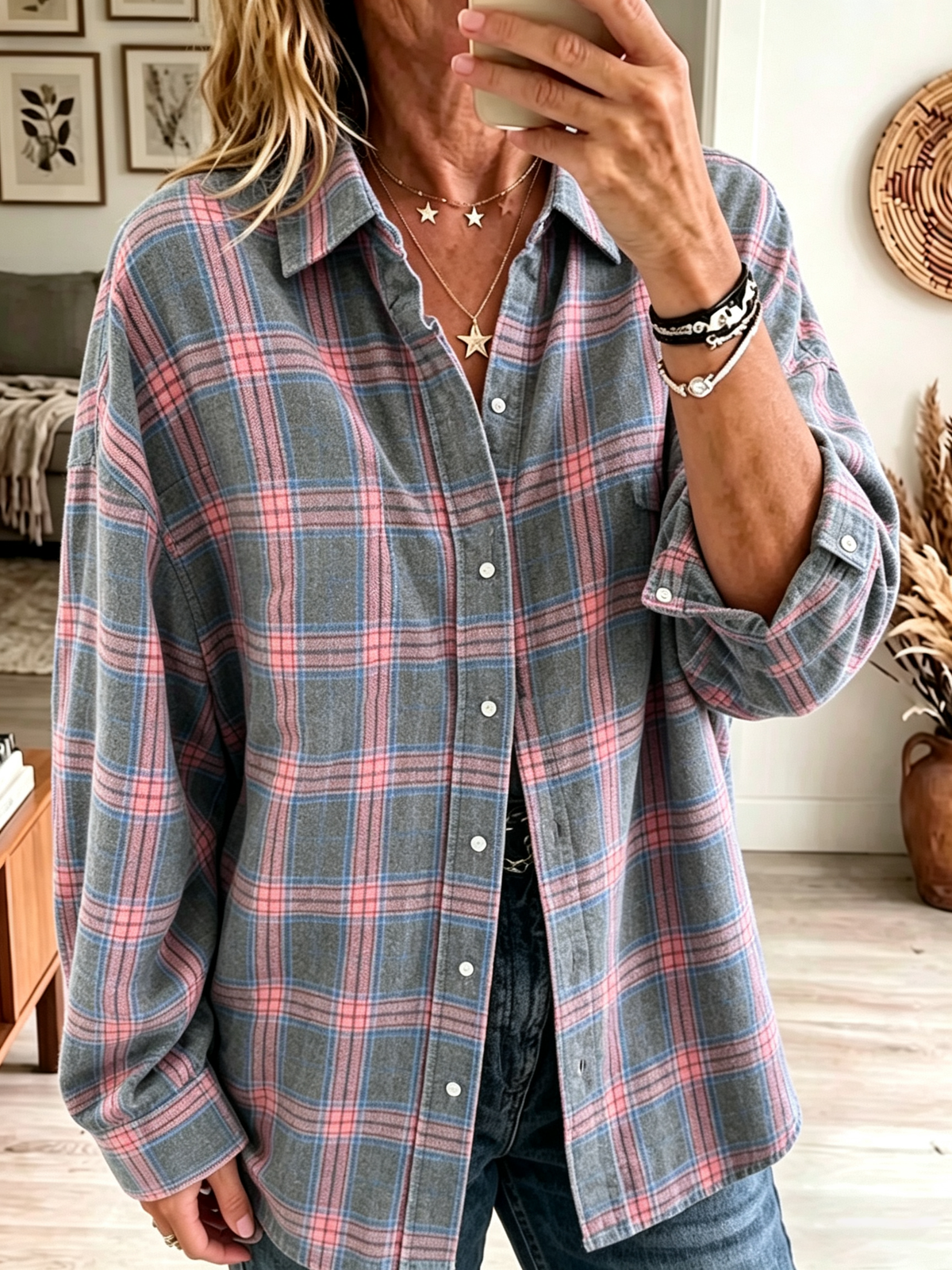 Chemise femme oversize à carreaux en coton