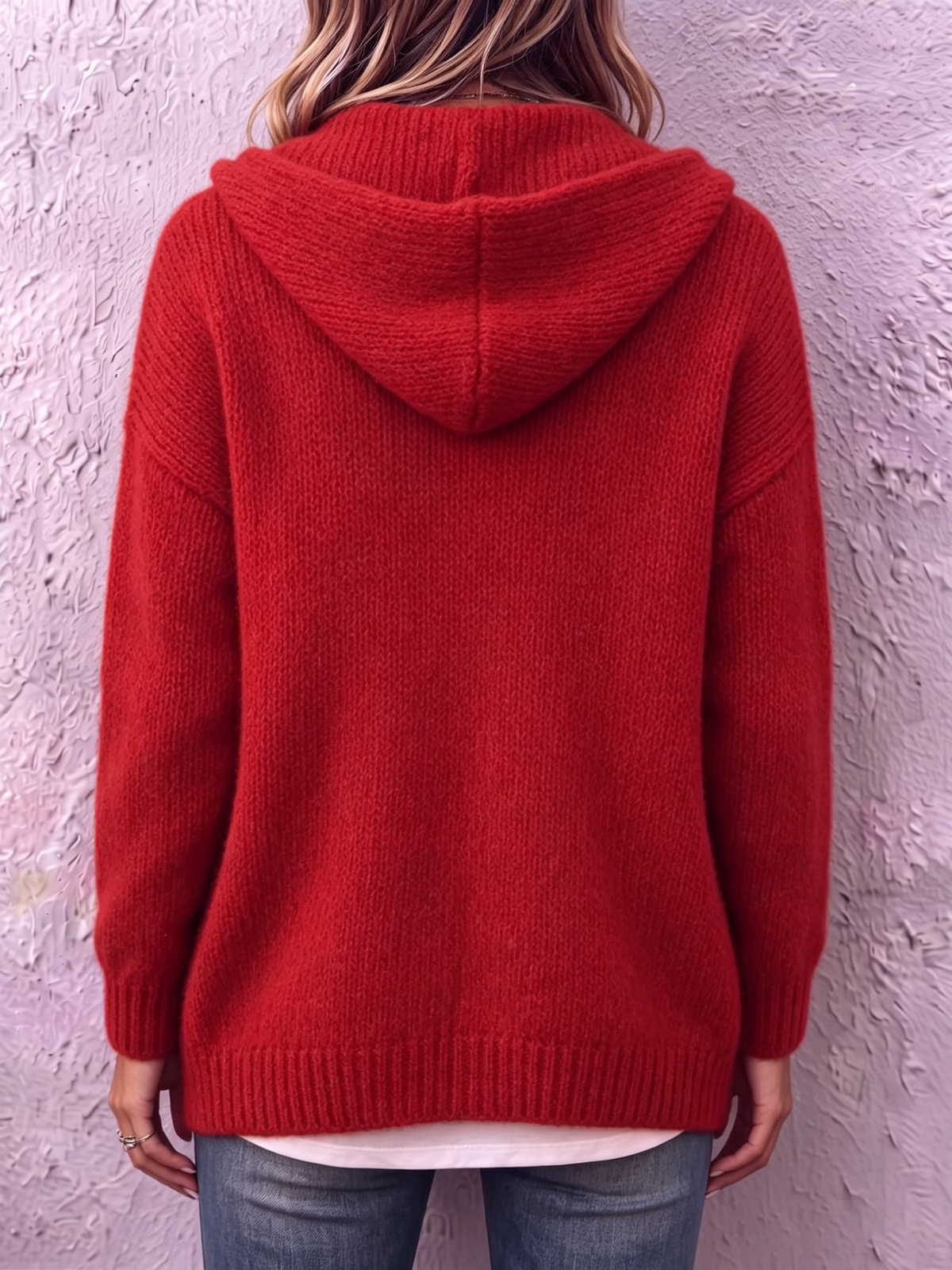 Cardigan femme en maille à capuche boutonné