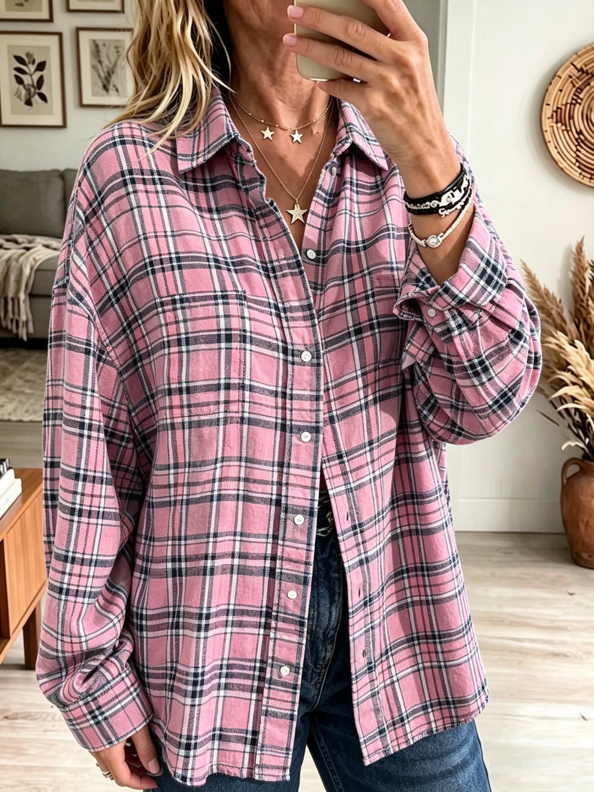 Chemise femme oversize à carreaux en coton