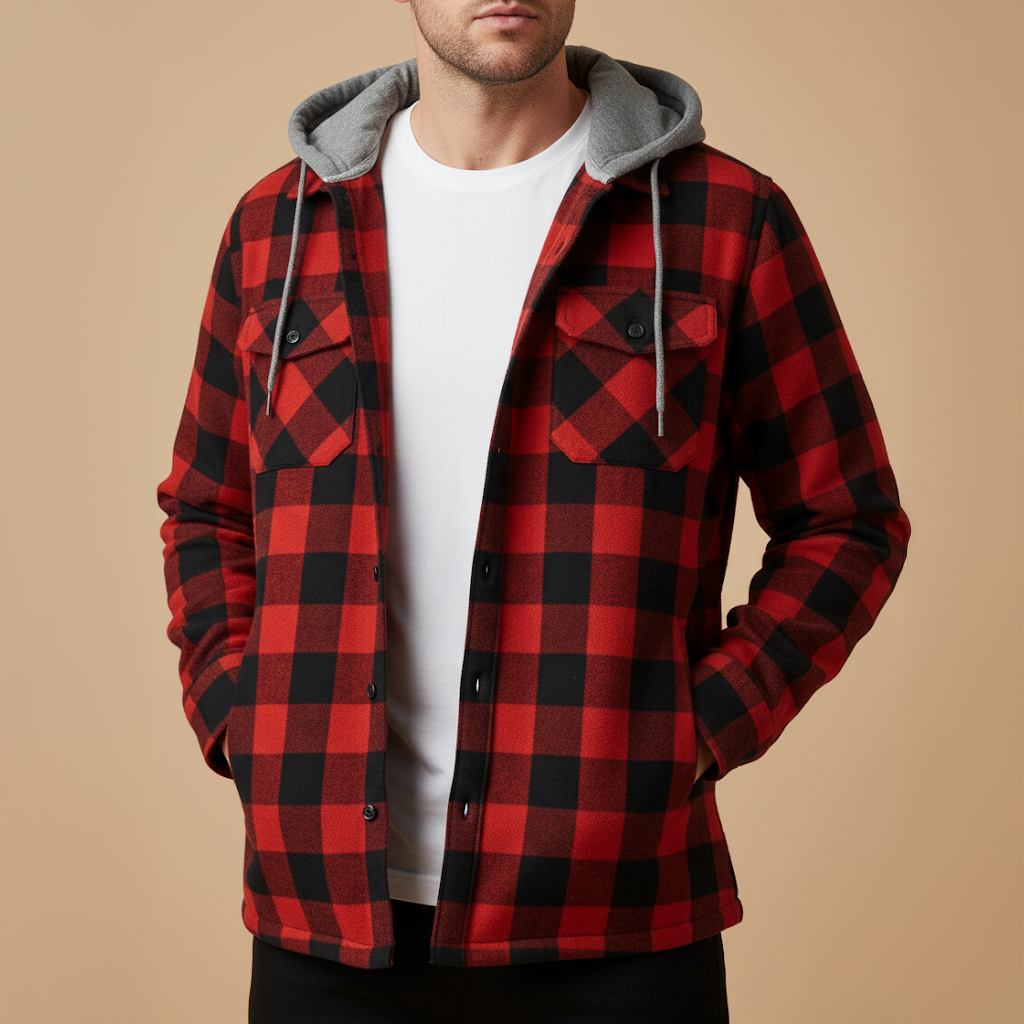 Veste Chemise Homme à Carreaux avec Capuche Casual