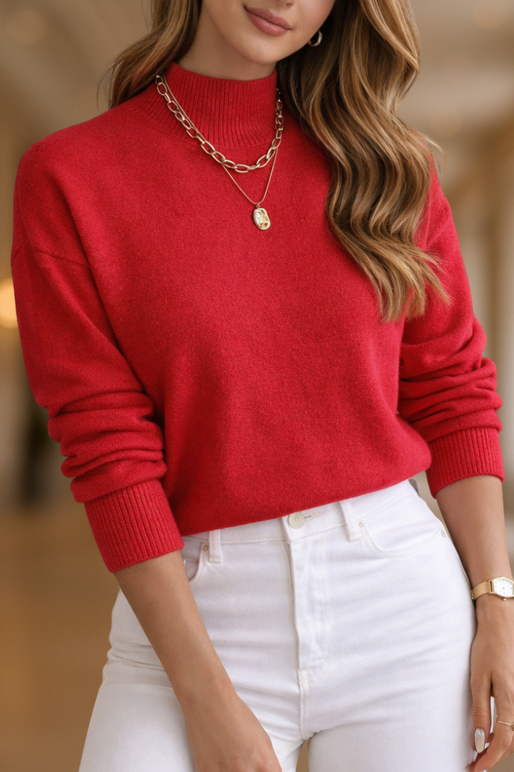 Pull femme en tricot doux à col montant