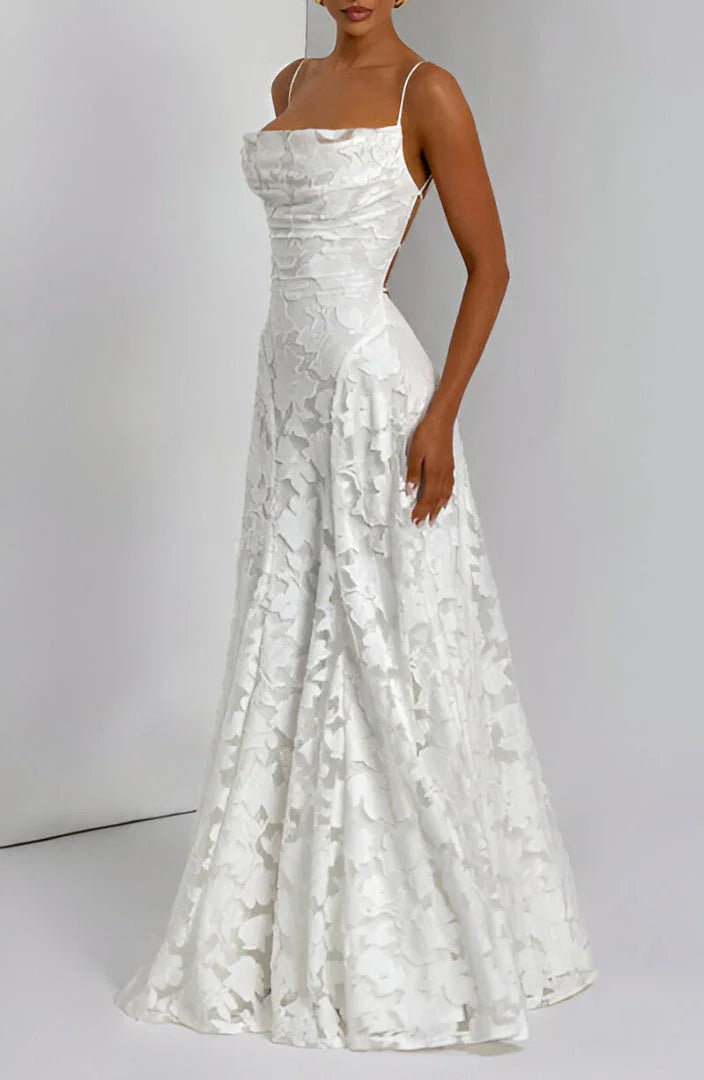 Robe longue femme à fines bretelles – Robe fleurie élégante à imprimé floral pour l’été