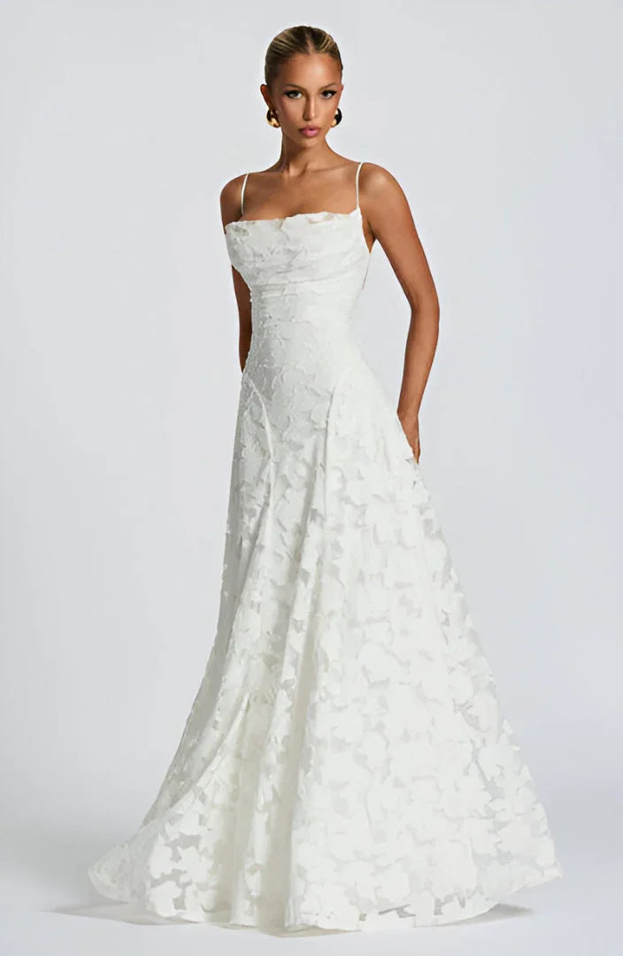 Robe longue femme à fines bretelles – Robe fleurie élégante à imprimé floral pour l’été