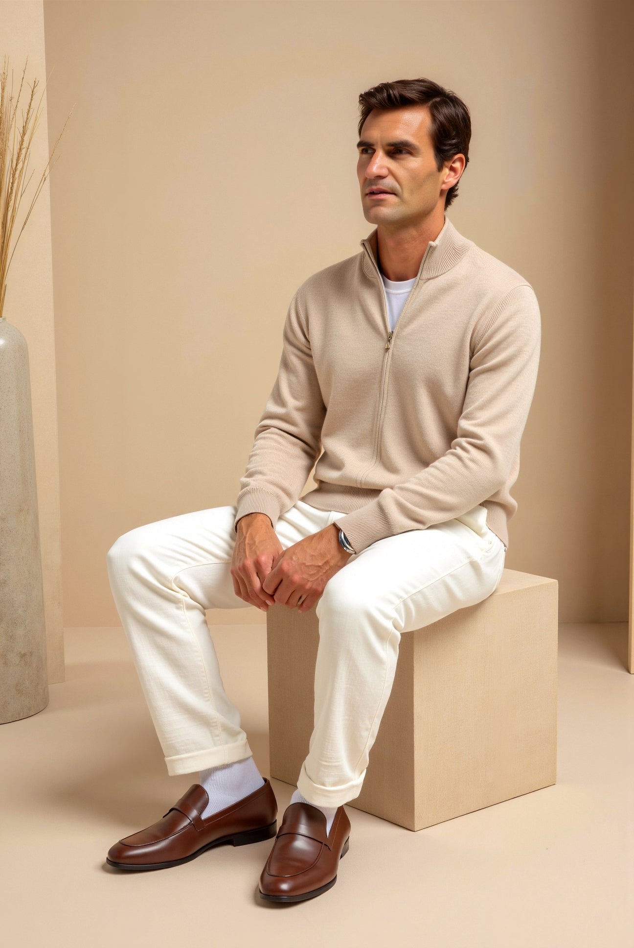 Cardigan Homme Zippé Élégant en Maille Fine