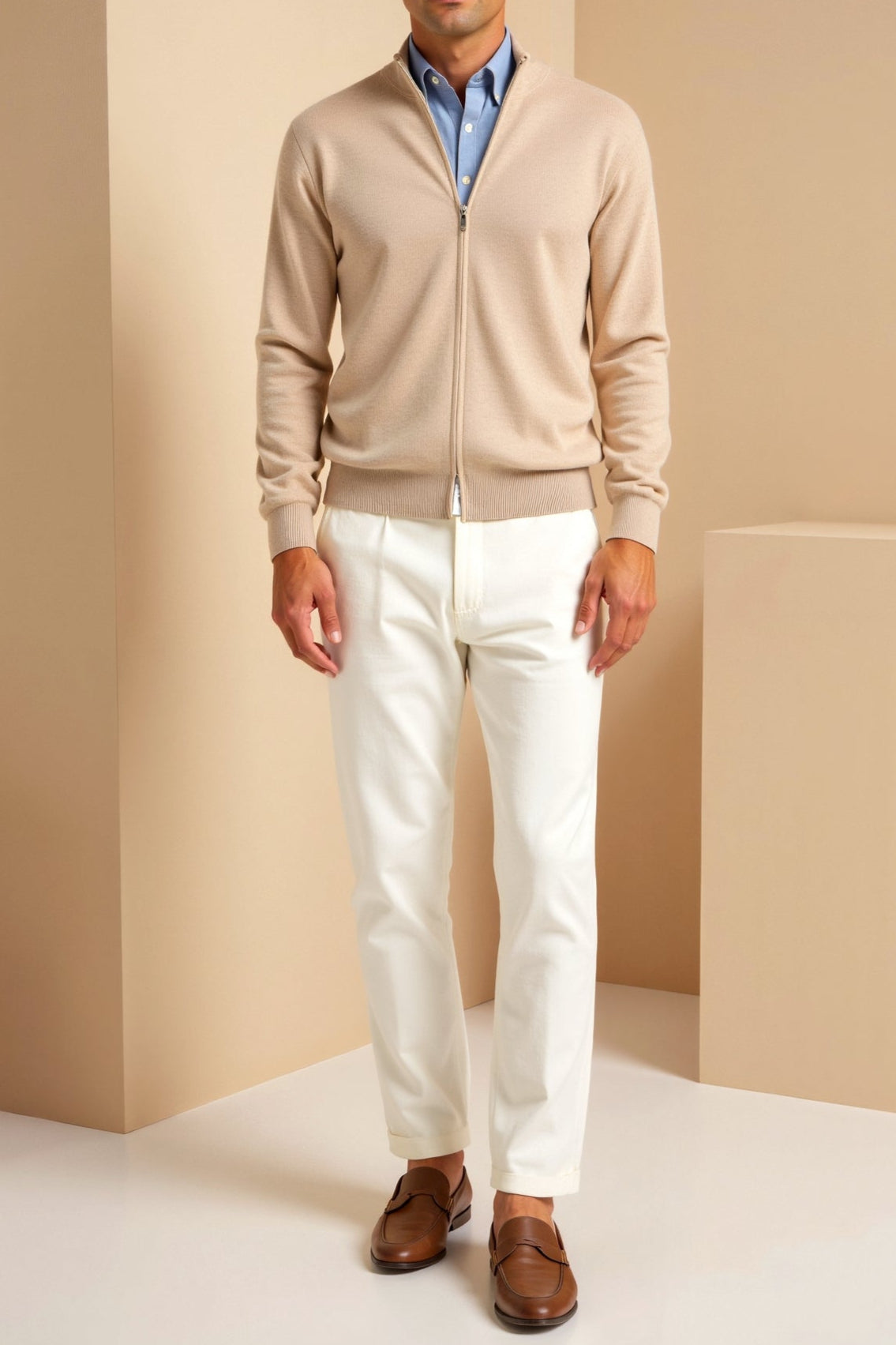 Cardigan Homme Zippé Élégant en Maille Fine