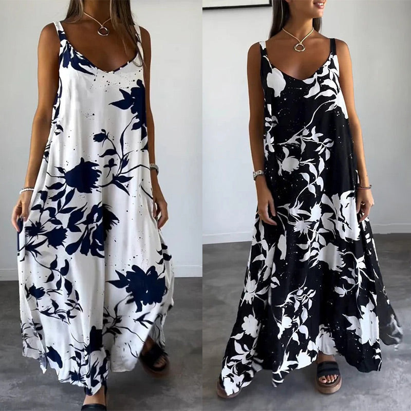 Robe Femme Été Sans Manches Col V Imprimée Fluide Confort