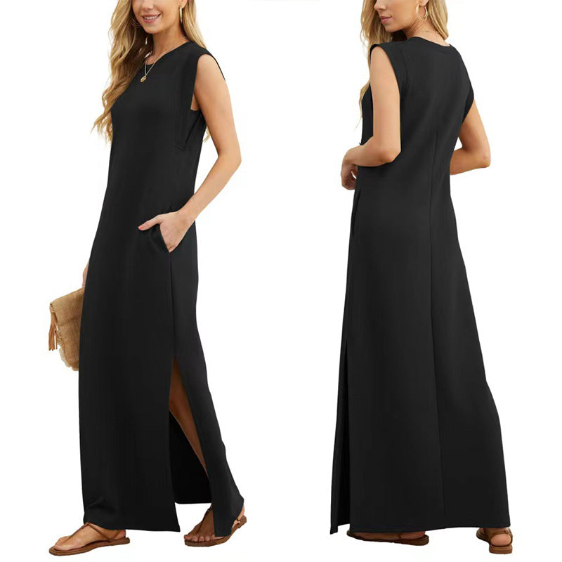 Robe Femme Longue Sans Manches Coupe Fluide Été Élégante