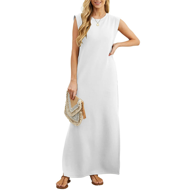 Robe Femme Longue Sans Manches Coupe Fluide Été Élégante