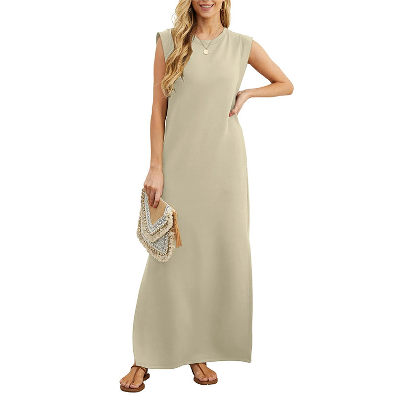 Robe Femme Longue Sans Manches Coupe Fluide Été Élégante
