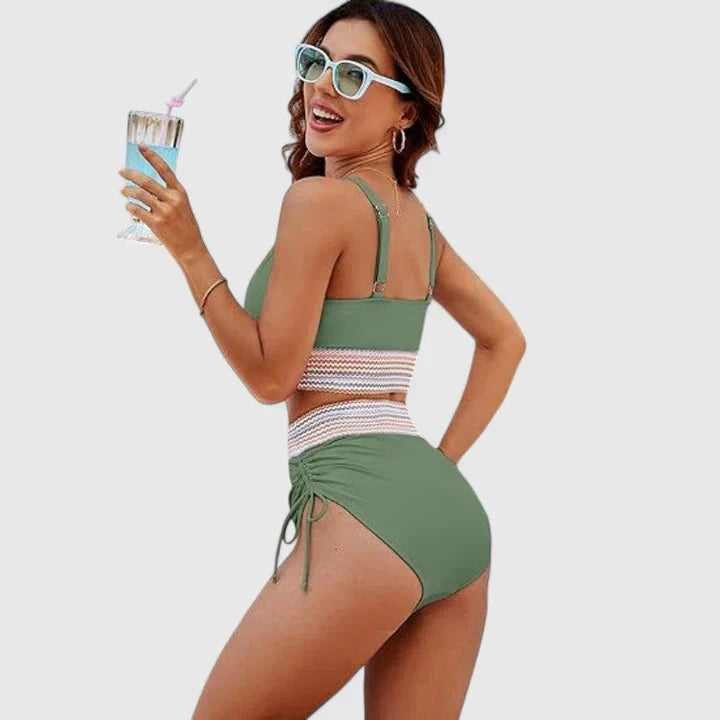Bikini Deux Pièces Femme Halter Col V Bande Crochet Liens Latéraux