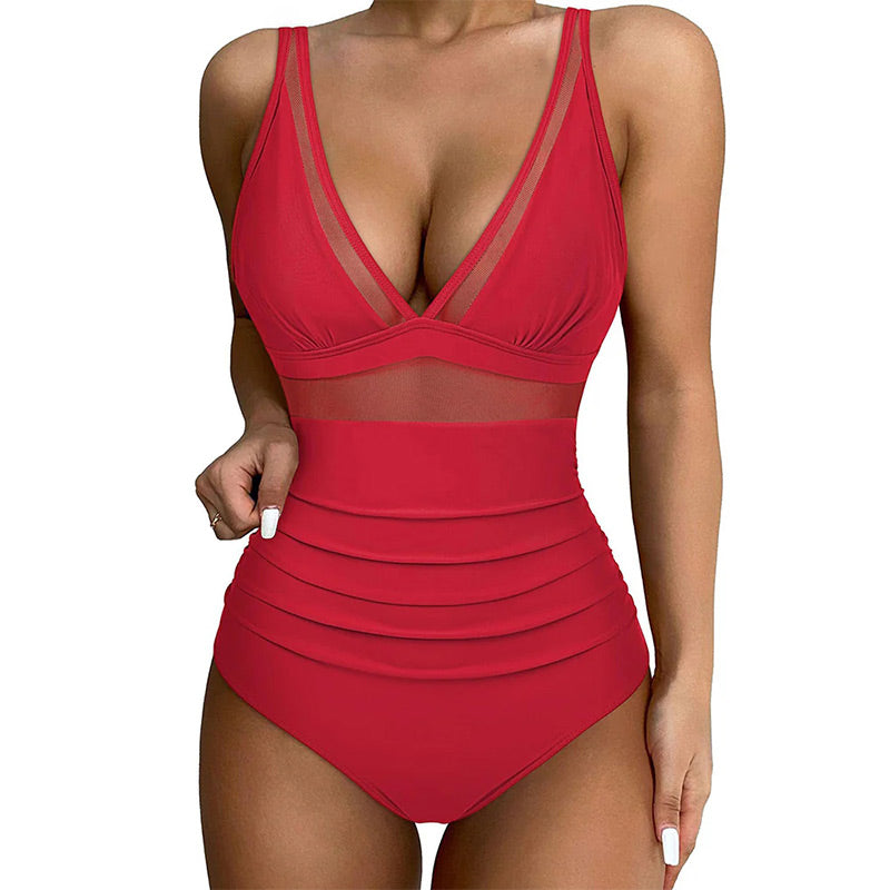 Maillot De Bain Femme Une Pièce Maille Transparente Taille Haute Plage