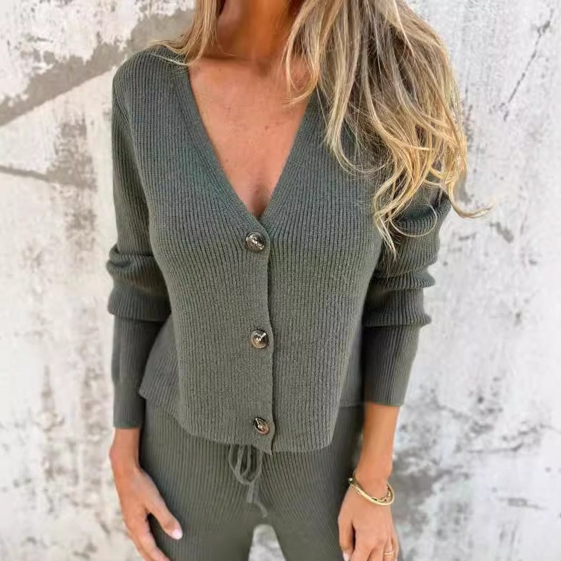 Ensemble femme cardigan et pantalon tricot fluide confortable élégant casual
