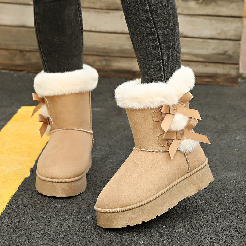 Bottes femme fourrées avec nœuds décoratifs