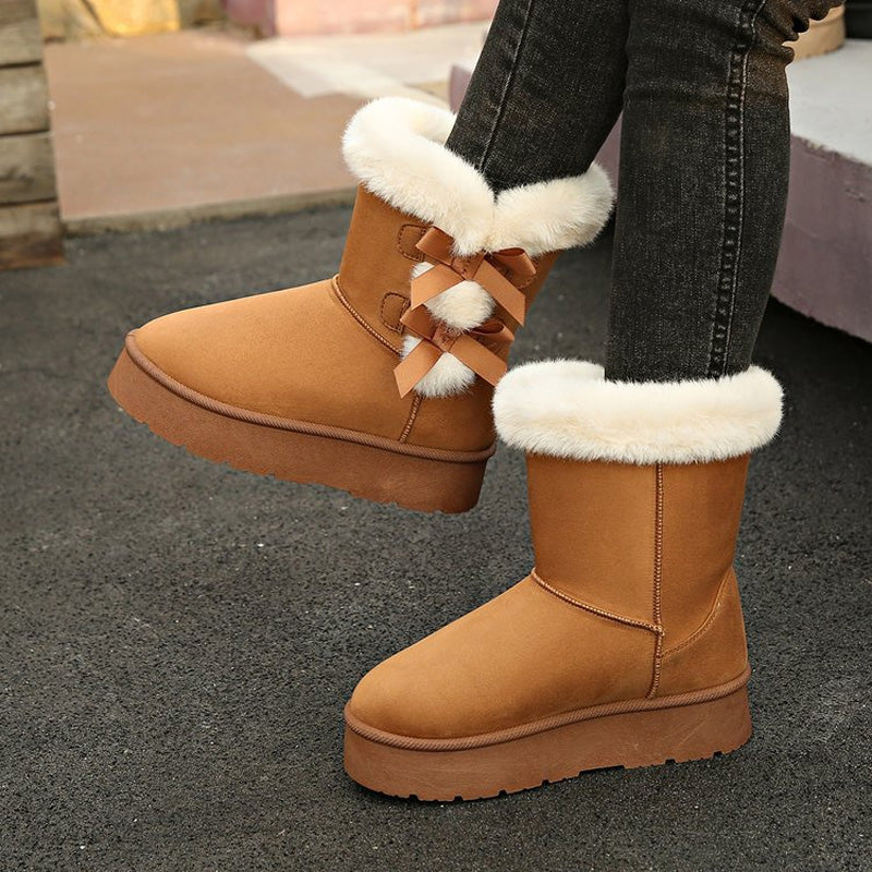Bottes femme fourrées avec nœuds décoratifs