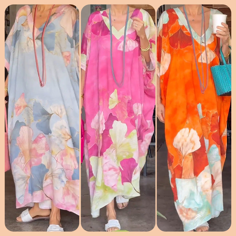 Robe Longue Bohème Fleurie avec Décolleté en V Fluide