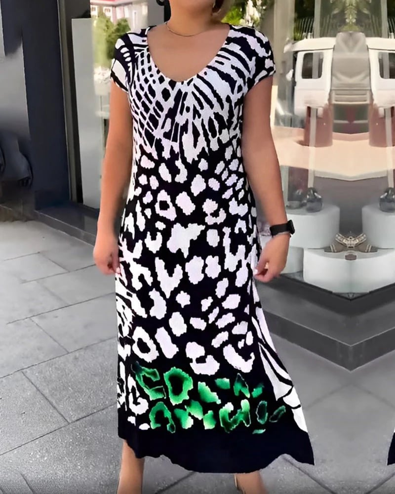 Robe femme midi décontractée à imprimé graphique moderne