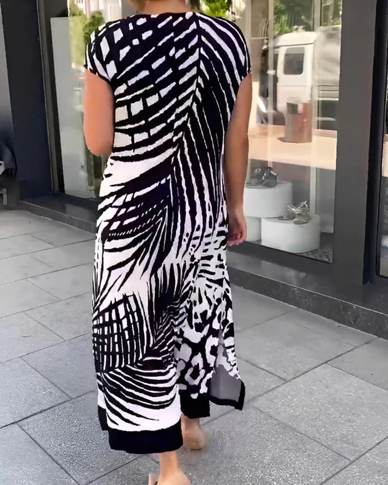 Robe femme midi décontractée à imprimé graphique moderne
