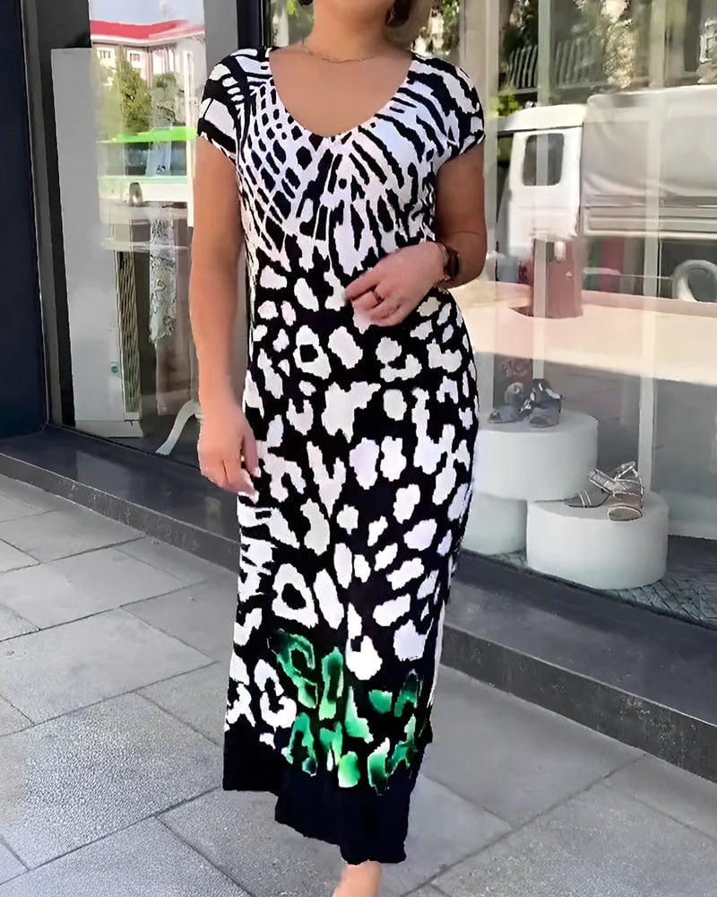 Robe femme midi décontractée à imprimé graphique moderne