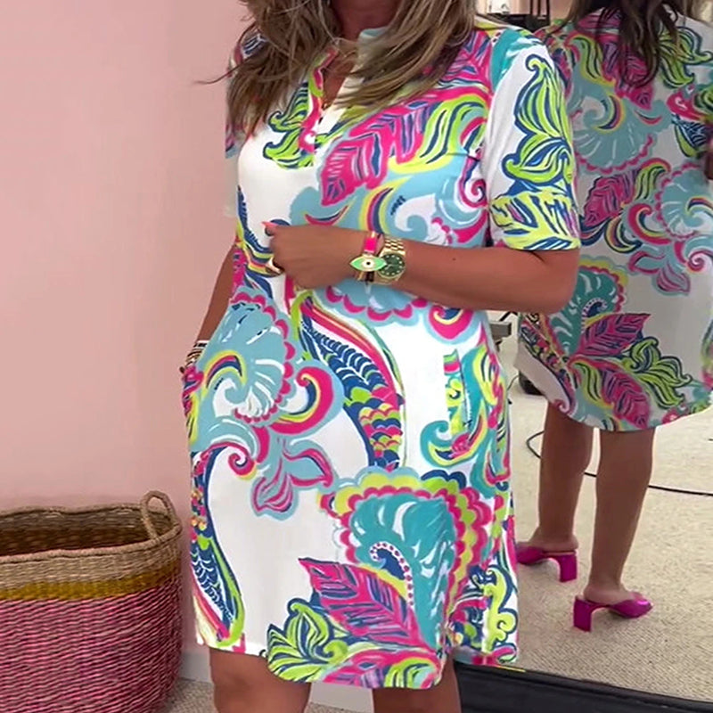 Robe Femme Imprimée Colorée à Décolleté en V