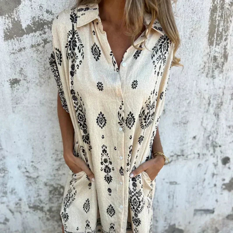 Robe Femme Ample Imprimée Avec Poches Coupe Fluide Été