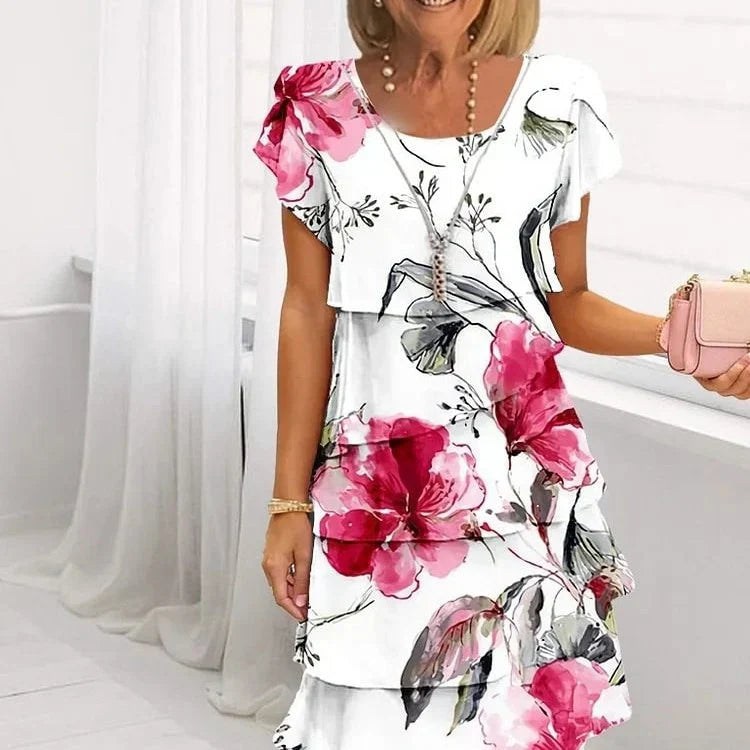 Robe Fleurie Femme Coupe Fluide à Volants Tissu Léger pour Quotidien & Occasions