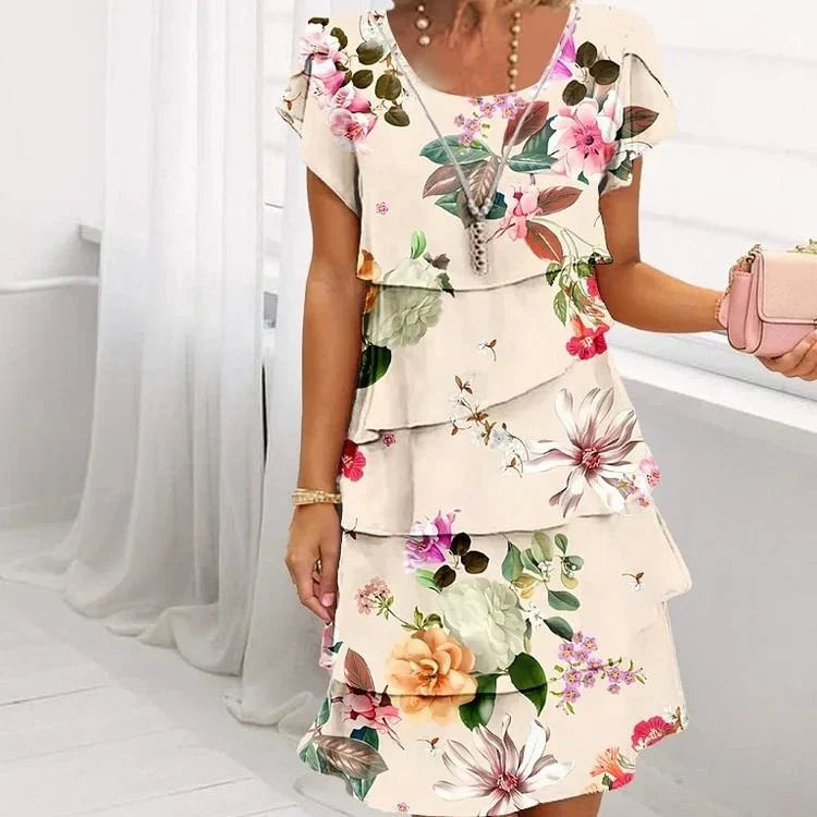 Robe Fleurie Femme Coupe Fluide à Volants Tissu Léger pour Quotidien & Occasions